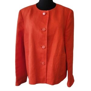Talbots 100% Linen Orange Blazer Jacket Size 16